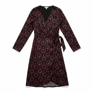 Floral Wrap Dress - Black and Red